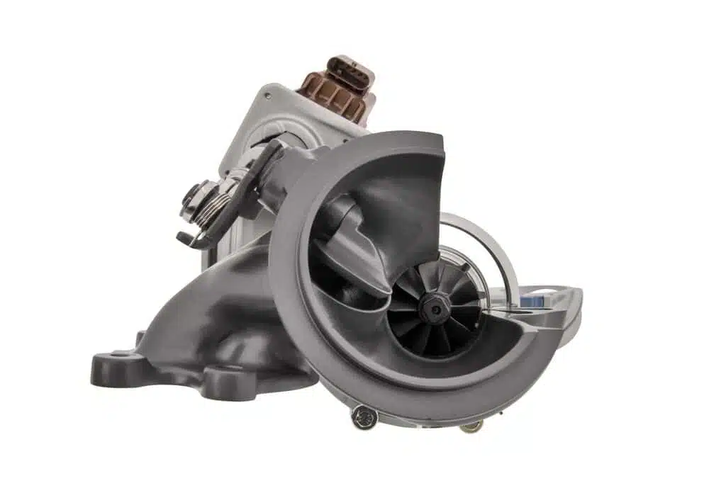 Wastegate turbo on a white background. Photo from the front of the turbo