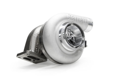 Garrett G40 turbocharger with T4 divided turbine housing inlet side view