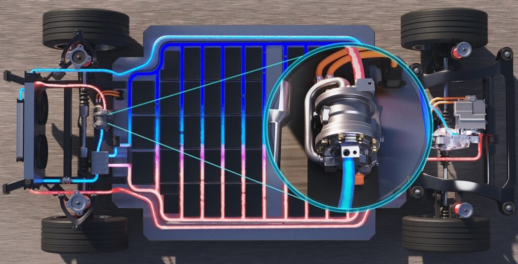 E-Cooling Compressor located in an electric car