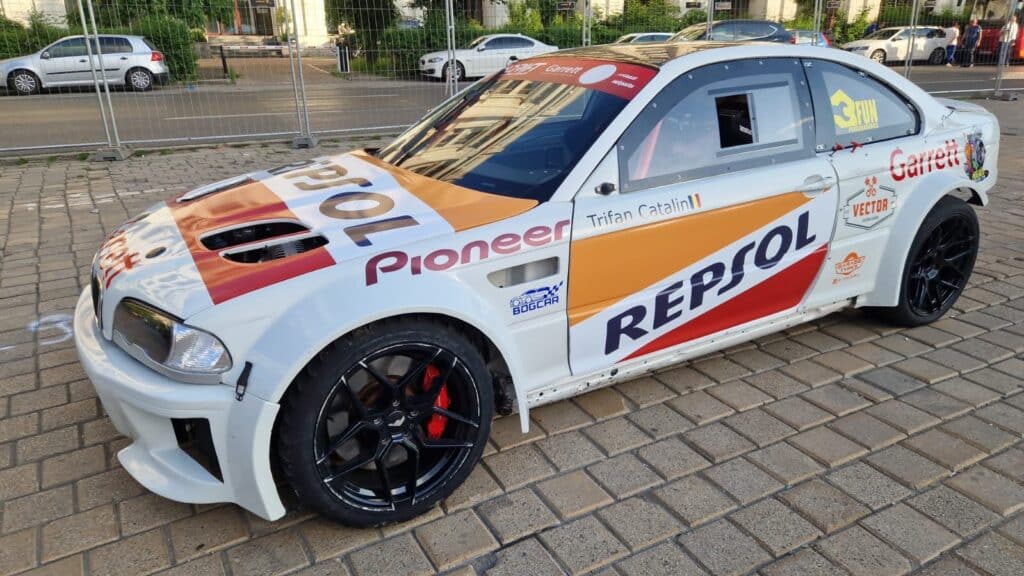 alt="Cătălin Trifan's Garrett-powered BMW E46 drifting"