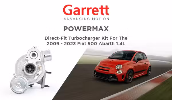 Garrett PowerMax product flyer for Fiat 500 Abarth 1.4L