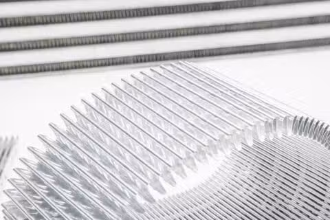 Close-up of optimized fin density in Garrett intercooler core supporting airflow and heat transfer