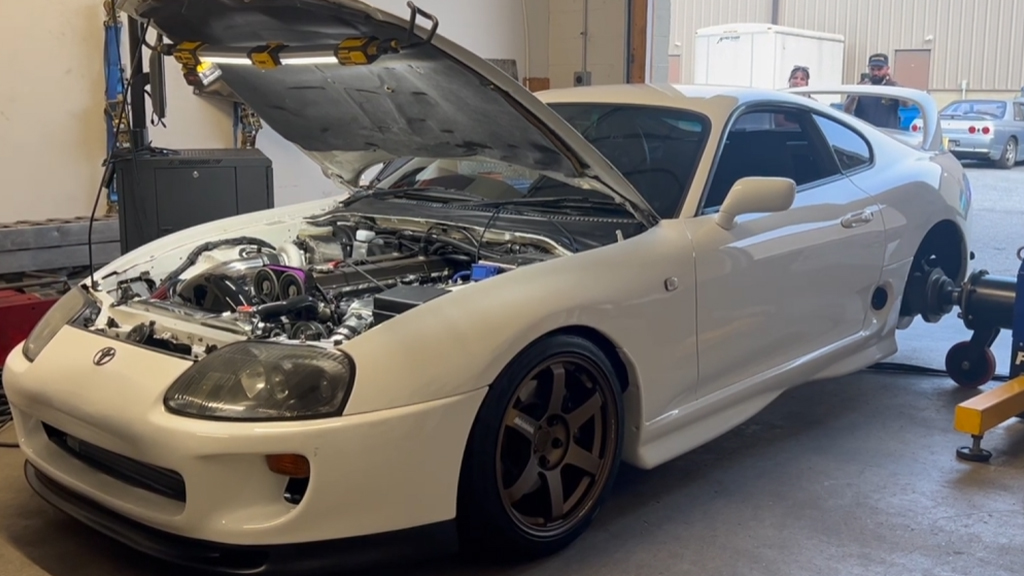 Toyota Supra on dyno testing producing over 800 horsepower with Garrett GBC turbo