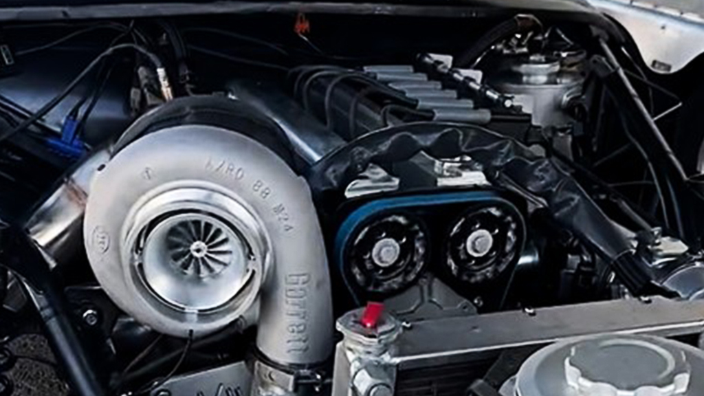 Close-up of turbocharged 2JZ engine using Garrett G-XRace GXR47 turbocharger